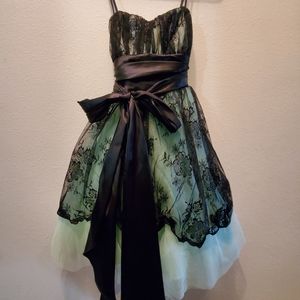 B. Darlin Mint with Black Lace Homecoming Dress